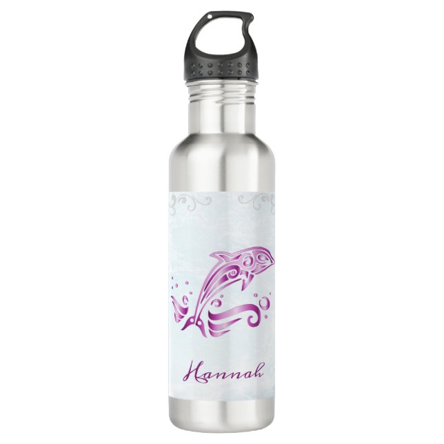 Magenta Dolphin Personalisiert Edelstahlflasche (Vorderseite)