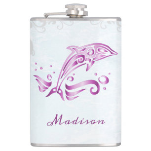 Magenta Dolphin Vinyl Wrapped Flask Flachmann