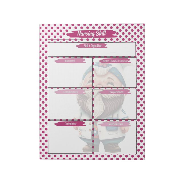 Magenta Dr. Gnome Nursing Student Skills Template Notizblock (Rotiert)