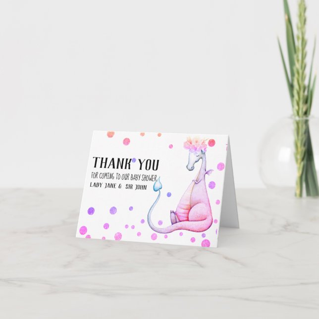 *~* Magenta Dragon Baby Girl Babydusche Vielen Dan Dankeskarte (Vorderseite)
