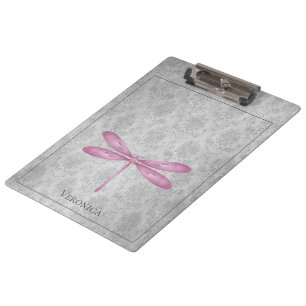 Magenta Dragonfly Damask Klemmbrett
