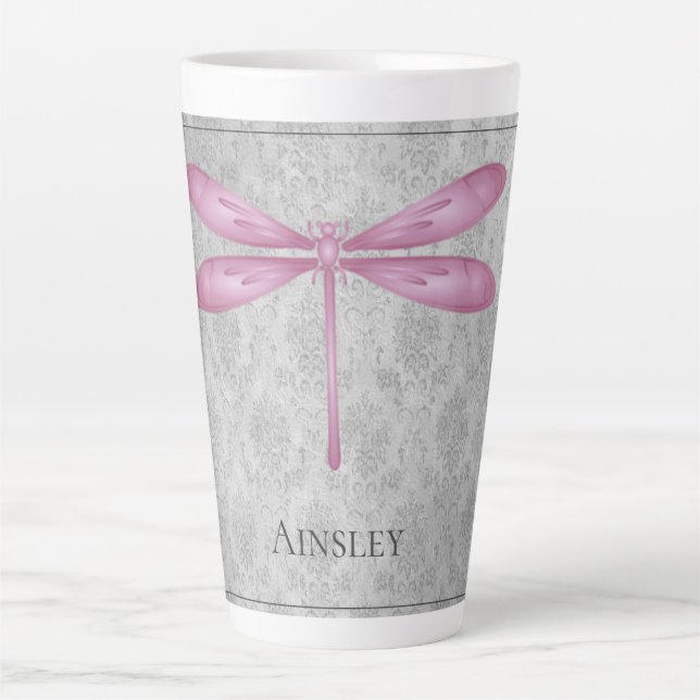 Magenta Dragonfly Damask Milchtasse (Vorderseite)