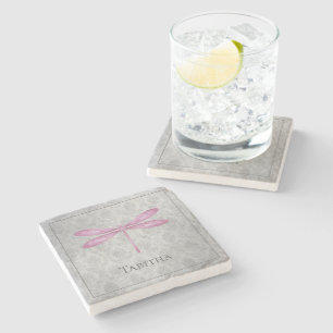 Magenta Dragonfly Damask Steinuntersetzer