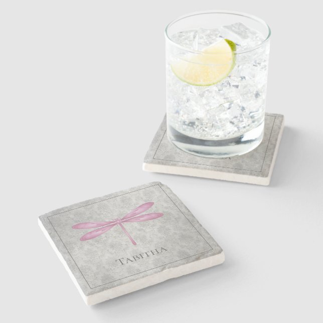 Magenta Dragonfly Damask Steinuntersetzer (Seitenansicht)