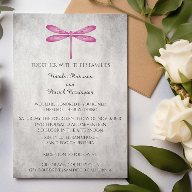 Magenta Dragonfly Faire-part de mariage (Magenta Dragonfly Wedding Invitation)