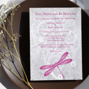Magenta Dragonfly Hochzeitsessen Probe einladen Einladung
