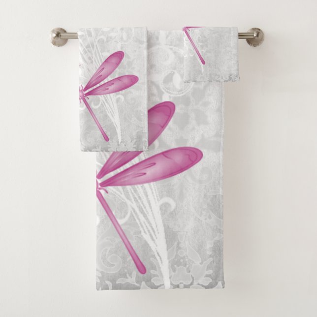 Magenta Dragonfly Personalisiert Bath Handtuch Set (Insitu)
