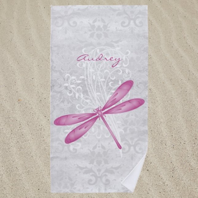 Magenta Dragonfly Personalisiert Beach Handtuch (Magenta Dragonfly Personalized Beach Towel)