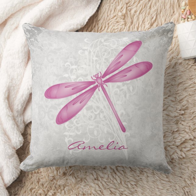 Magenta Dragonfly Personalisiertes Throw Kissen (Decke)