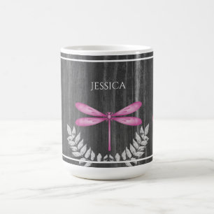 Magenta Dragonfly Rustic Personnalisé café Mug