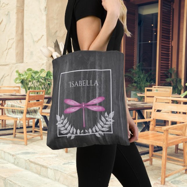Magenta Dragonfly Rustikale Personalisiert Tote Ta Tasche (Magenta Dragonfly Rustic Personalized Tote Bag)