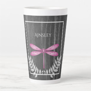 Magenta Dragonfly Rustikale Personalisierte Latte Milchtasse