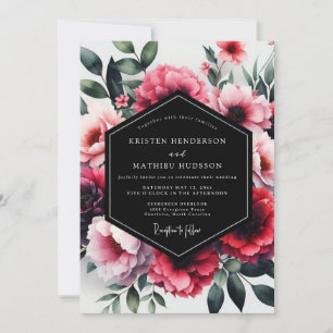 Magenta dramatische botanische Hochzeit Einladung