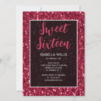 Magenta dunkelrosa Glitzern Sweet 16 elegante Schr Einladung
