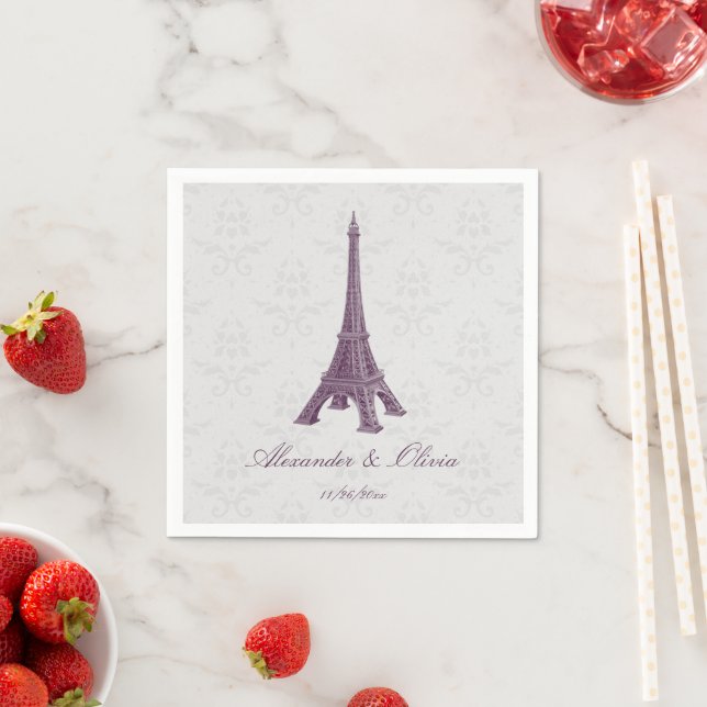 Magenta Eiffel Tower Damask Brautparty Serviette (Beispiel)