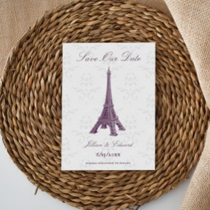 Magenta Eiffel Tower Damask Save the Date Ankündigung