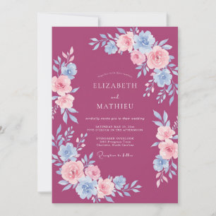 Magenta elegante florale Frühlingshochzeit Einladung