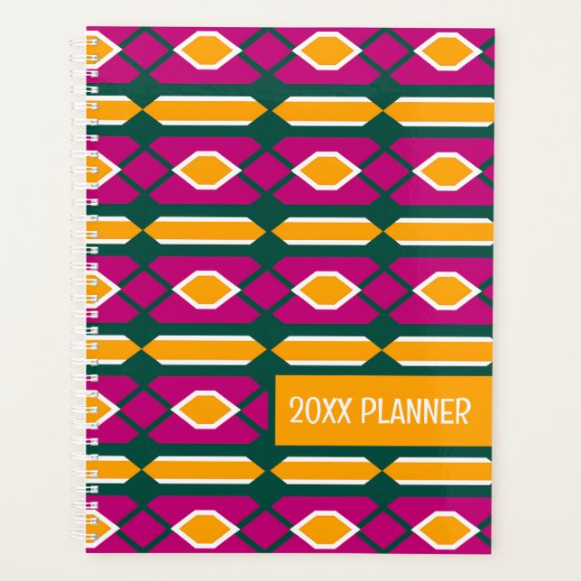 Magenta, Emerald und Goldenrod Geometrisches Muste Planer (Vorderseite)