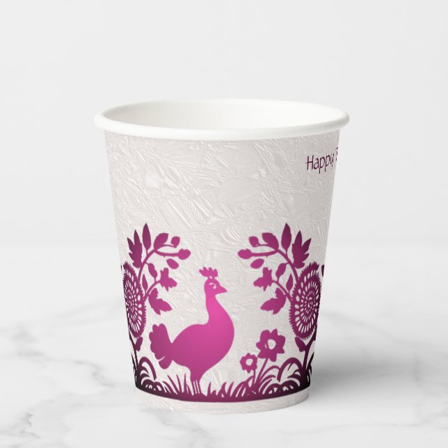 Magenta Erntedank Türkei Blumenpapier Cups Pappbecher (Vorderseite)