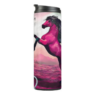 Magenta Fantasy Pferde im Cartoon Dot Thermosbecher
