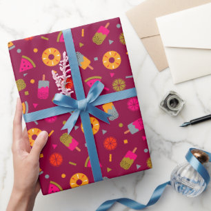 Magenta farbenfrohes Sommer-Eiscreme-Muster Geschenkpapier