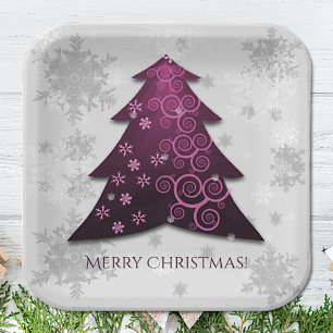 Magenta festliche Weihnachtsbaumplatte Pappteller