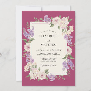 Magenta Flieder Pfingstrosen-Hochzeit Einladung