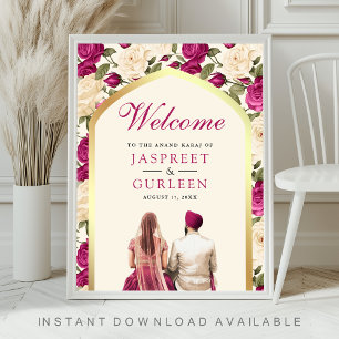 Magenta Floral Anand Karaj Hochzeits-Willkommenssc Poster