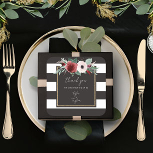 Magenta Floral Black Stripe Paare Namen Hochzeit Quadratischer Aufkleber