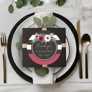 Magenta Floral Black Stripe Paare Namen Hochzeit Runder Aufkleber