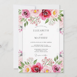 Magenta Floral Brushstroke Hochzeit Einladung
