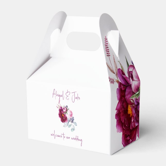 Magenta Floral Champagne Wedding Geschenkschachtel (Vorderseite)