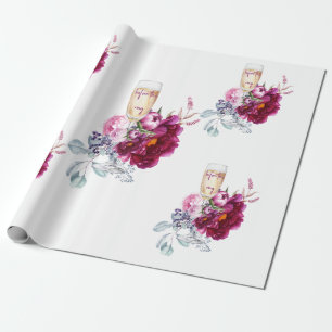 Magenta Floral Champagner vor dem Ring Hochzeit Geschenkpapier
