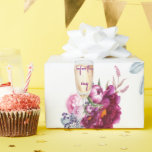 Magenta Floral Champagner vor der Hochzeit Geschenkpapier<br><div class="desc">Hochzeitspapier oder Brautparty-Packpapier. Champagnerglas Magenta Floral. elegant. Vor dem Ring</div>