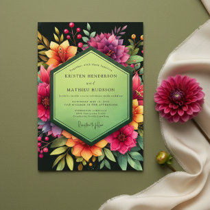 Magenta Floral Dämmerungs-Hochzeit Einladung