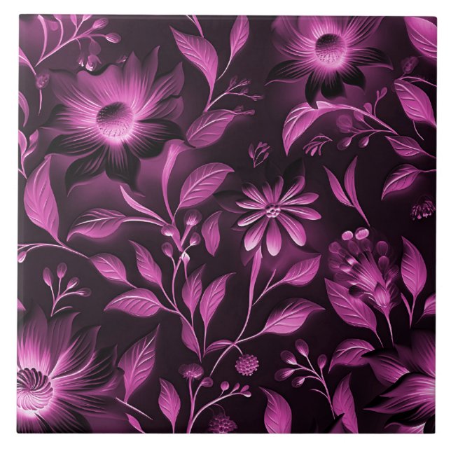 Magenta Floral Keramik Tile Fliese (Vorderseite)