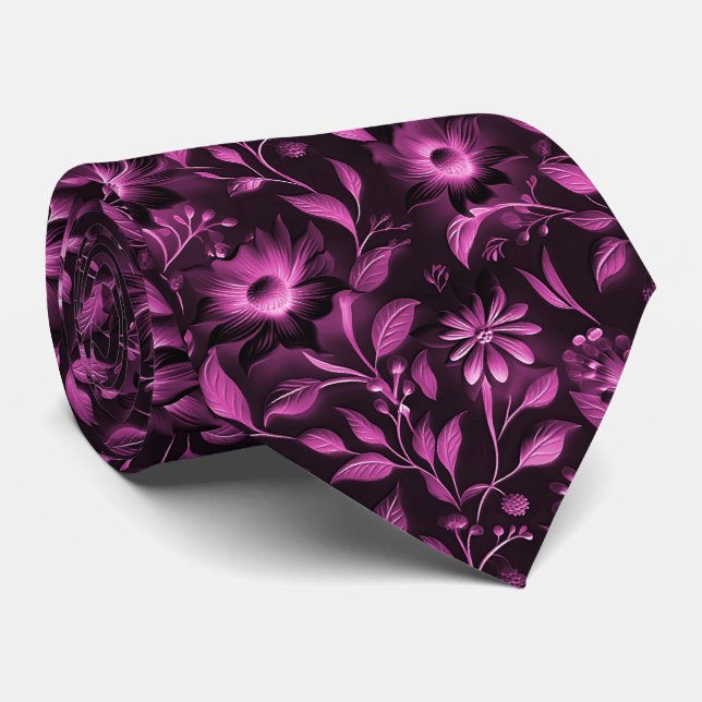 Magenta Floral Neck Tie Krawatte (Gerollt)