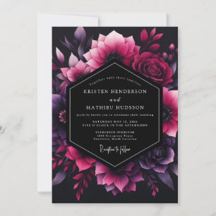Magenta Floral Nocturne Hochzeit Einladung