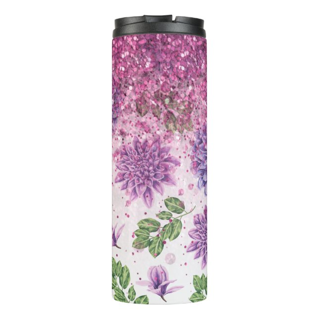 *~* Magenta Floral Sukkulärer Glitzer Girly Thermosbecher (Rückseite)