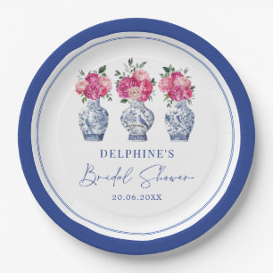 Magenta florale Chinoiserie-Porzellan-Junggesellin Pappteller