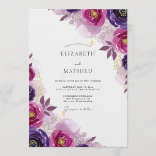 Magenta Florale Hochzeitsromanze Einladung