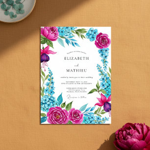 Magenta Florale Pinselstrich-Romanze Hochzeit Einladung