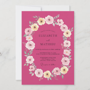 Magenta Florale Romantische Hochzeit im Frühling Einladung