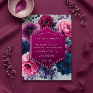 Magenta Florale Verzauberung Hochzeit Einladung