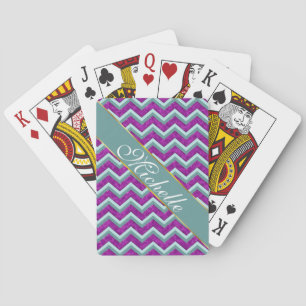 Magenta Foil und Aquamarines ZigZag Muster Spielkarten