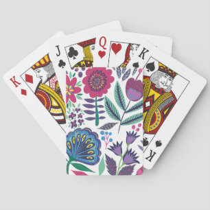 Magenta Folk Art Floral Pattern Spielkarten