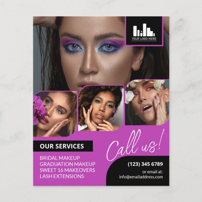 Magenta Foto Collage Logo QR Makeup Werbung Flyer (Vorne)