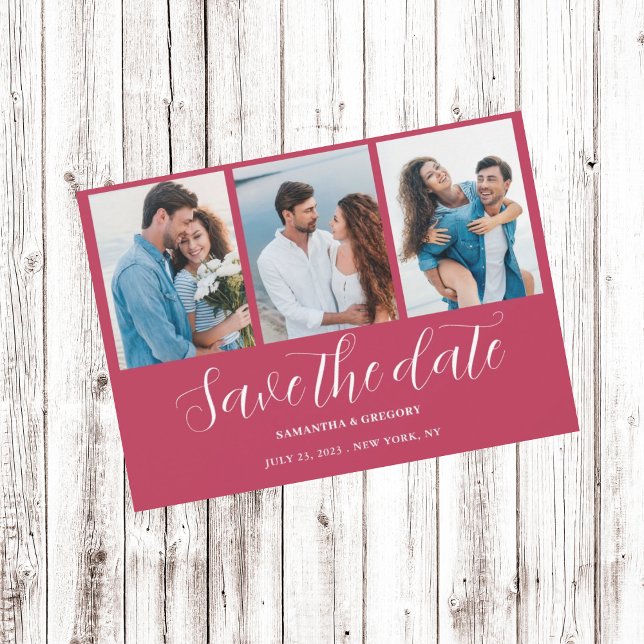Magenta Foto Collage Wedding Save The Date (Von Creator hochgeladen)