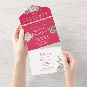 Magenta Fuchsia Wedding All In One Einladung