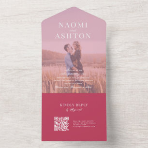 Magenta   Gebürstete Überlagerung Hochzeit All In One Einladung